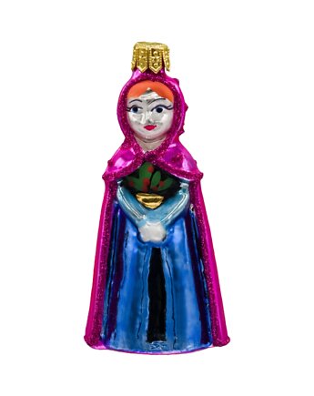 Bombka choinkowa: Bajkowa postać w różowym płaszczu i niebieskiej sukni, Syn Bombkarza