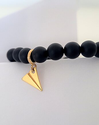 Bransoletka PAPER PLANE onyks matowy  i srebro, ISSI Jewelry