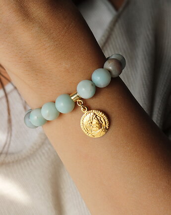 Bransoletka amazonit moneta- srebro 925 pozłacane, Coccola JEWELLERY