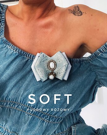 Brosza z kolekcji SOFT z satynowymi wstążkami kwiatowymi New, Pudrowy Różowy