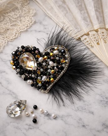 Broszka Serce z piórami, migotka shop