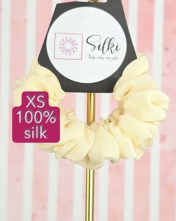 XS mini mała gumka dla dzieci do włosów jedwab naturalny scrunchie kremowa, Silki