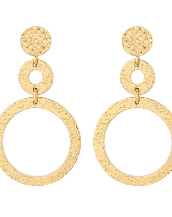 Złote długie kolczyki z chropowatymi kołami, SOTHO