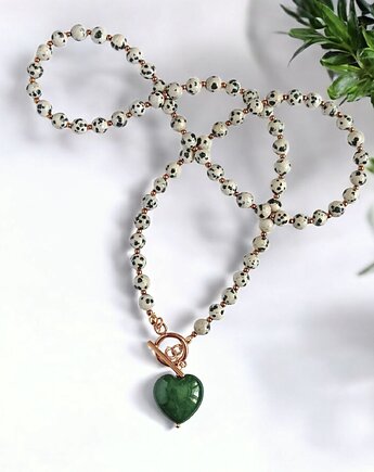 Jaspis dalmatyński i serce : CIEMNA ZIELEŃ: naszyjnik dłuższy, kaktusia