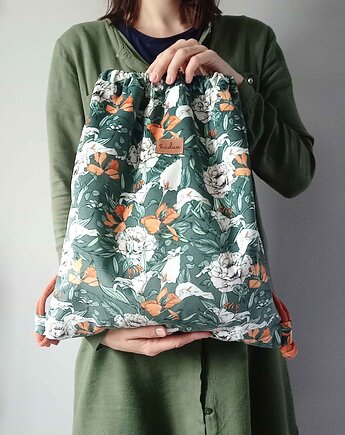 Plecak-worek welurowy w kwiaty, OKAZJE - Prezent na Urodziny
