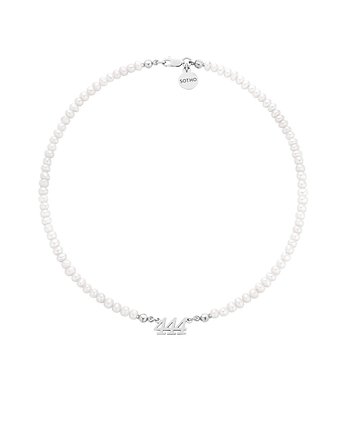 Srebrny naszyjnik z pereł naturalnych z liczbami anielskimi, OSOBY - Prezent dla Kobiety