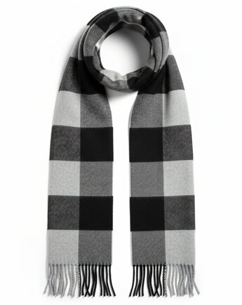 Szalik Męski czarny szal kaszmirowy w kratkę premium Akademia Stylu Czarny, AKADEMIA STYLU