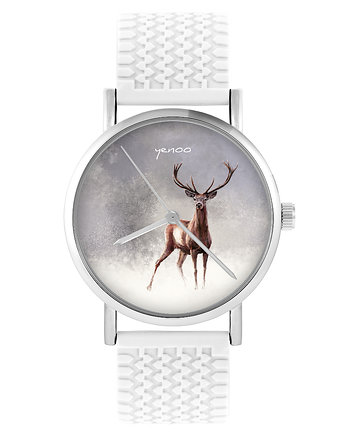 Zegarek - Jeleń 2 - silikonowy, biały, OSOBY - Prezent dla chłopaka na urodziny