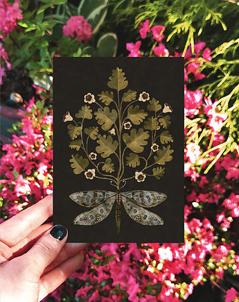 Kartka ważka i dziwne drzewo, kartka okolicznościowa, pocztówka kwiaty, ZANETA ANTOSIK PRINTS