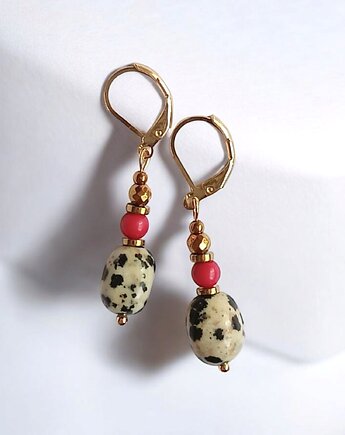 Kolczyki : INDIA : jaspis, koral : bigle angielskie, kaktusia