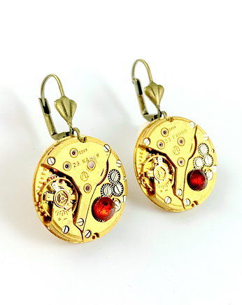 Kolczyki pozłacane - GOLDEN TREASURE - red, DROBINY CZASU