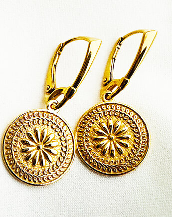 Kolczyki z rozetą, złote wiszące koła