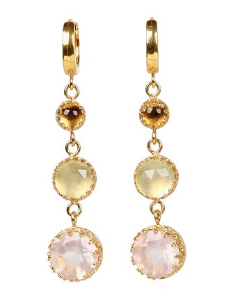 Złote kolczyki Dream z kwarcem różowym, prehnitem i cytrynem, Blooming Stones