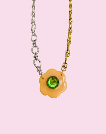 CHOKER srebrno-złoty z morelowym kwiatem, Cuksy Jewellery