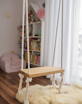 Huśtawka dębowa dla dzieci i dorosłych! STYL BOHO 50 x 25 cm. Prawdziwy dąb, OhSwing