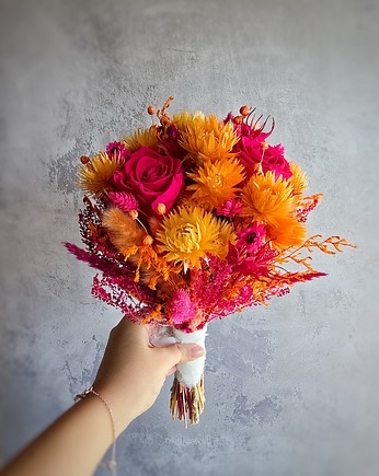 Bukiet różowo-pomarańczowy z suszonych kwiatów, BohoSuszki