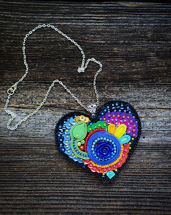 Kolekcja Frida - naszyjnik  kolorowe serce, Mró Soutache