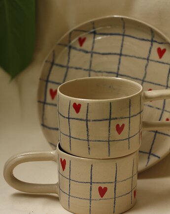 Kubek w serca ręcznie robiona ceramika. Walentynki, Lvvia ceramics