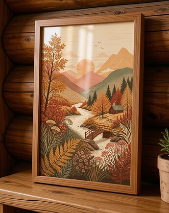 PLAKAT pokój dziecka las jesienny ilustracja grafika góry, black dot studio