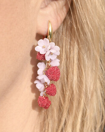 Kolczyki z poziomkami i niezapominajkami. Handmade Polska. Polimerowa glina, MariaPolymer