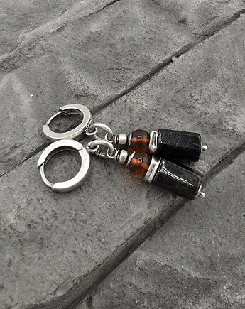 Kolczyki Czarny turmalin i bursztyn, RayOfArt