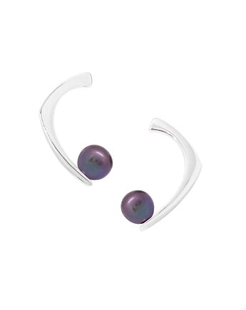 PEARL / glossy silver earrings with dark pearl, Filimoniuk