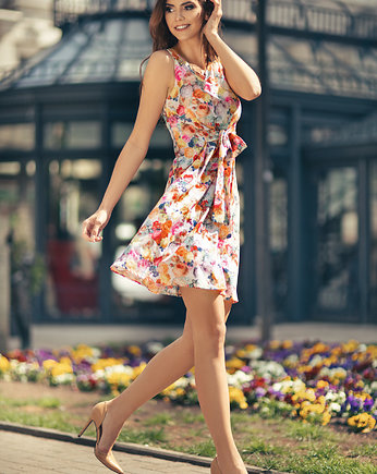 Letnia sukienka wiązana, T281_4, kwiaty, TESSITA