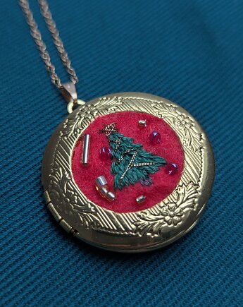 Świąteczny naszyjnik - otwierany sekretnik choinka, Papaya