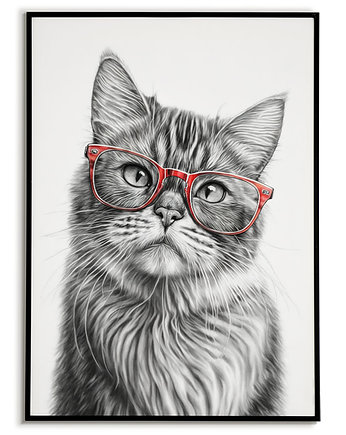 Plakat Kot w czerwonych okularach, plakat dla dziecka ze  zwierzątkiem., Bajkowe Obrazki