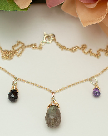 Złoty naszyjnik, labradoryt, spinel, pozłacane srebro 925, Yamira Art Studio