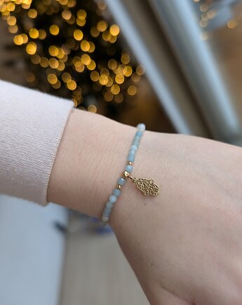 Bransoletka na gumce z amazonitami i złotem Jasmina, Moui