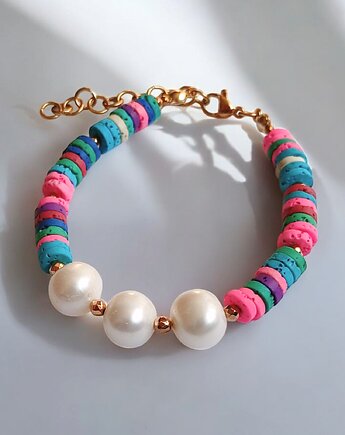 SUMMER COLLECTION : bransoletka : PERŁY i lawa, kaktusia