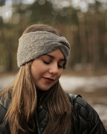 Szara opaska z alpaki 100% ALPACZINA, sploteka