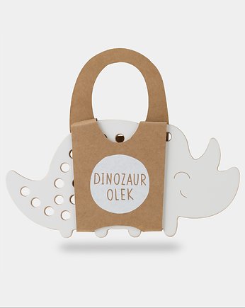 Dinozaur Olek - Drewniana przeplatanka Montessori, rozwój motoryki małej, OSOBY - Prezent dla 3 latka