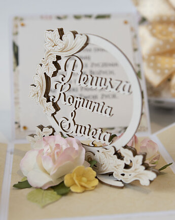 Pamiątka Pierwszej Komunii exploding box kartka 3d, Papiernik