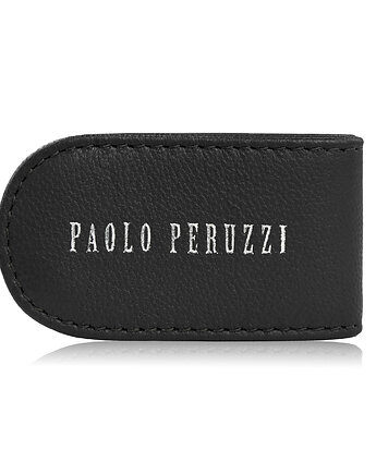 Klips na banknoty skórzany magnetyczny elegancki czarny, Paolo Peruzzi