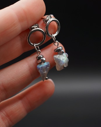 Kolczyki Raw Magic z surowym labradorytem i stalą, Unique