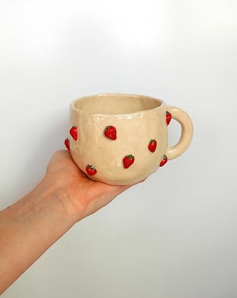 Ceramiczny ręcznie robiony kubek w poziomki, Ceramic Reve