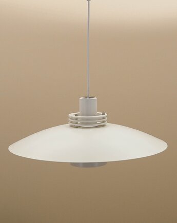 Lampa wisząca Lyfa z lat 70., biały metalowy klosz, Dania, Przetwory design