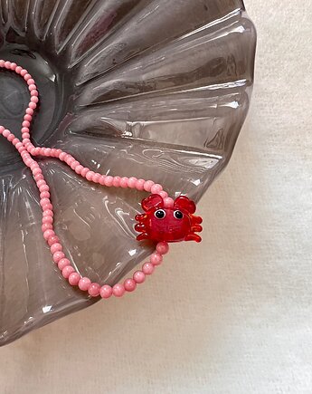 Szklany krab i różowe kamienie, Juicy Beads