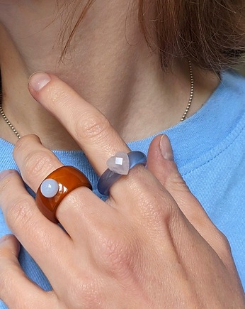 Pierścionek z kamienia naturalnego z sercem, kwarc różowy Chunky Jelly Ring, Nebula7
