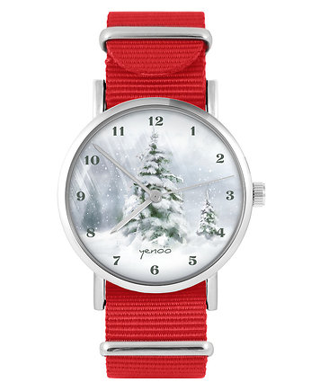 Zegarek - Zimowy, choinka - czerwony, nato, yenoo