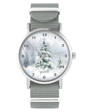 Zegarek - Zimowy, choinka - szary, nato, yenoo