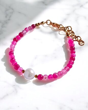 Bransoletka : fuchsia & pearl collection : agat i perła, kaktusia