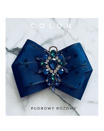 Brosza z kolekcji COLOR  z granatowymi i szmaragdowymi kryształkami, Pudrowy Różowy
