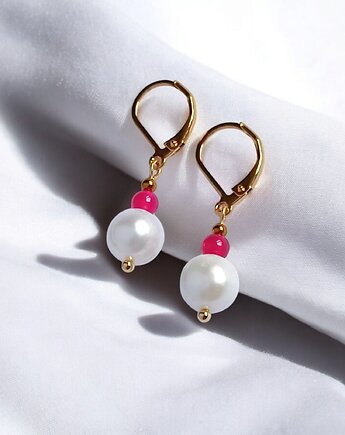 Kolczyki FUCHSIA & PEARL collection: perła i agat : krótkie, kaktusia