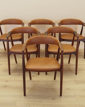 Komplet sześciu krzeseł tekowych, duński design, lata 70, produkcja: Dania, Przetwory design