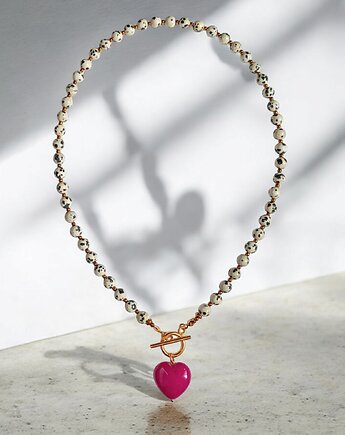 Jaspis dalmatyński i serce : fuksja : naszyjnik, kaktusia