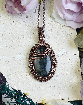 Miedziany wisiorek wire wrapping z jaspisem star galaxy, Spirit Of Copper