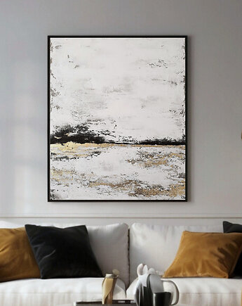 HORYZONT SPOKOJU II Abstrakcyjny obraz ze złotem, ręcznie malowany, 100x70 cm, Anna Jatczak Art